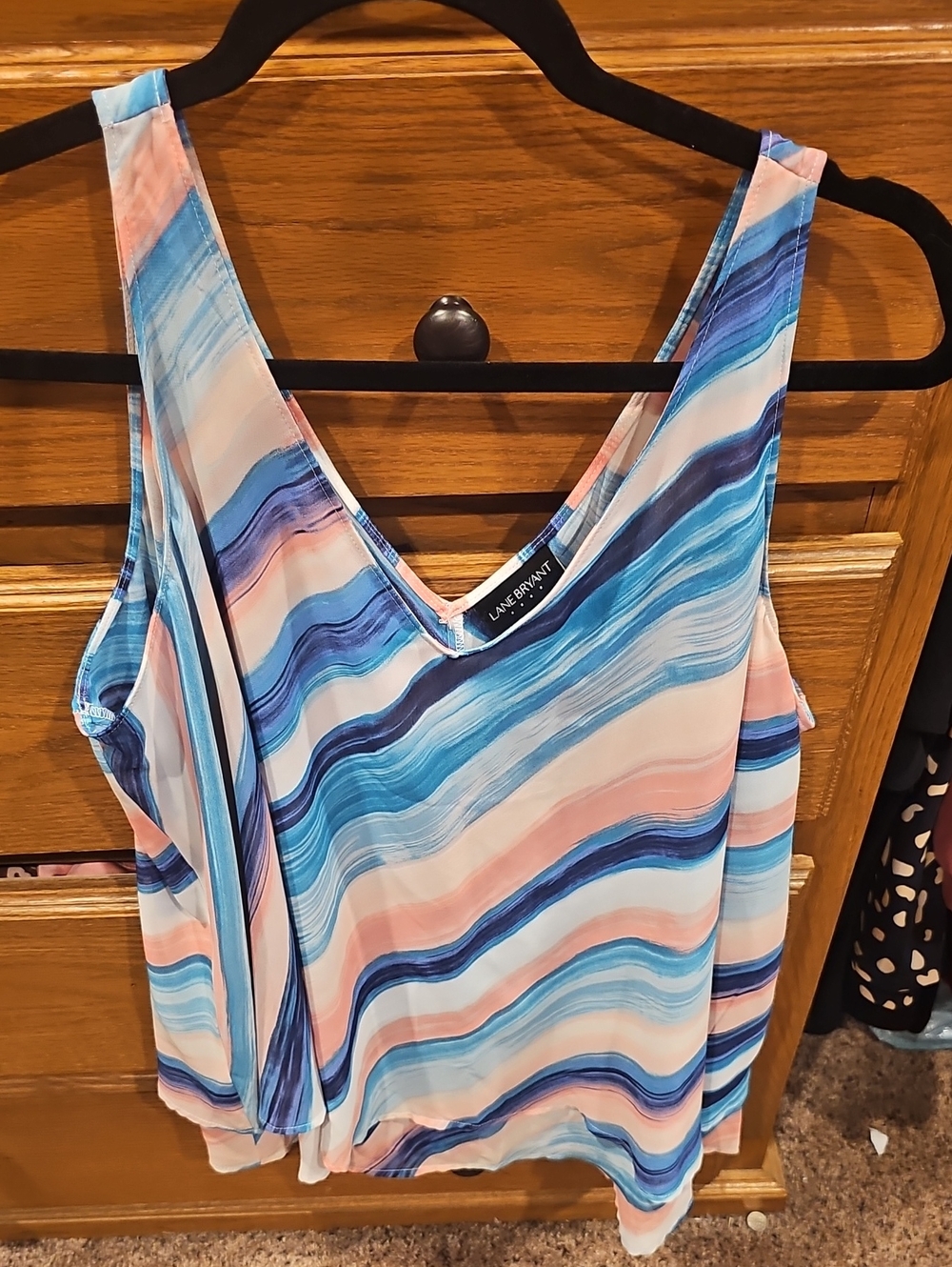 Lane Bryant Blue and Pink Striped V-Neck Camisole
